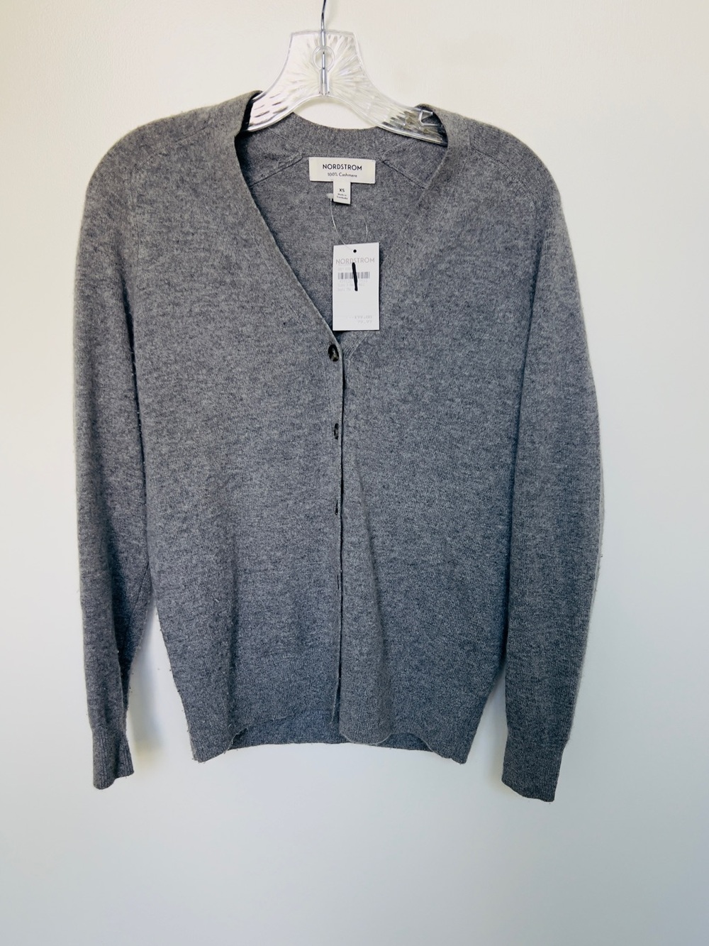 Nordstrom women’s grey Cashmere V-Neck Cardigan Sweater